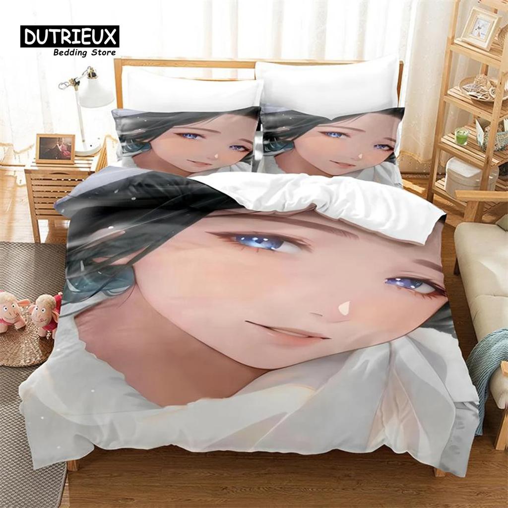Anime Mädchen Bettbezug Set, Mode Bettwäsche Set, Weicher Bequemer Atmungsaktiver Bettbezug, Für Schlafzimmer Gästezimmer Dekor