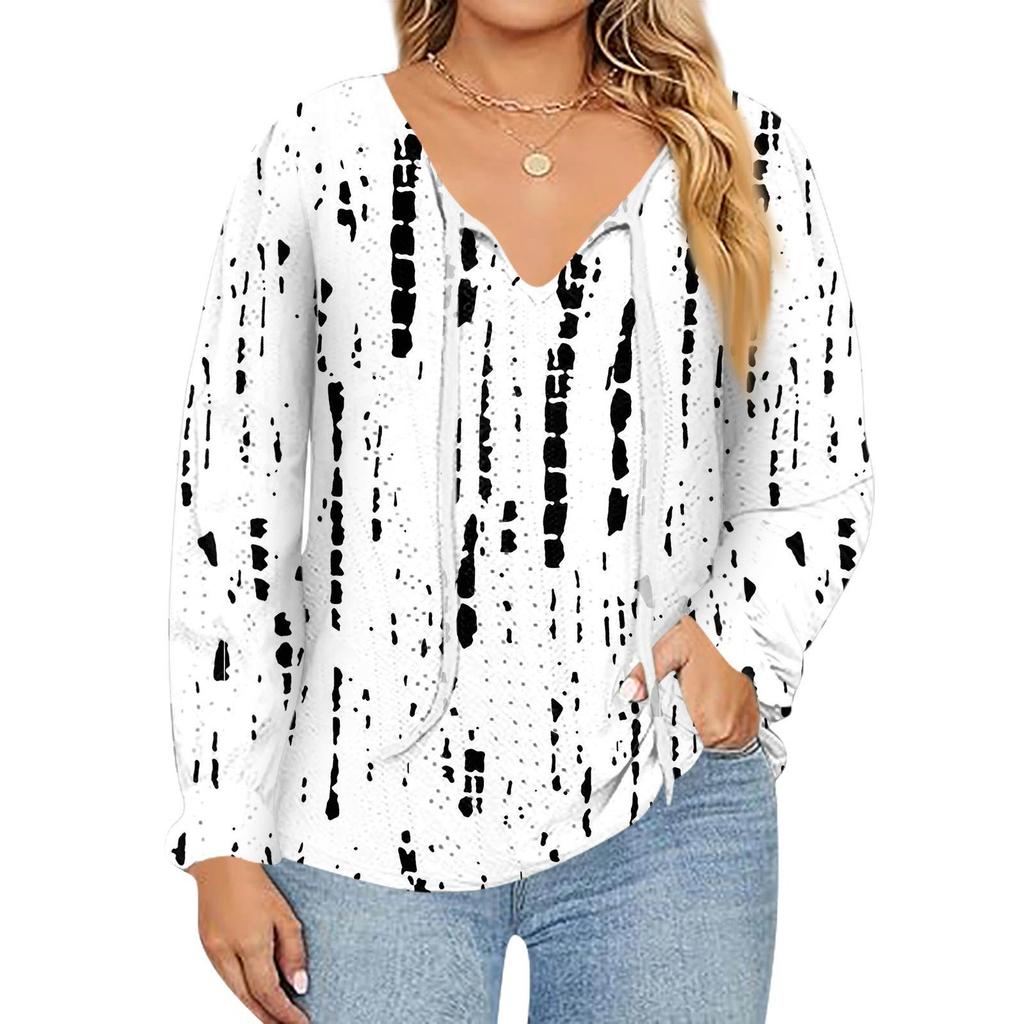 Women's Fashion Printed Casual V-Neck Long Sleeve Top