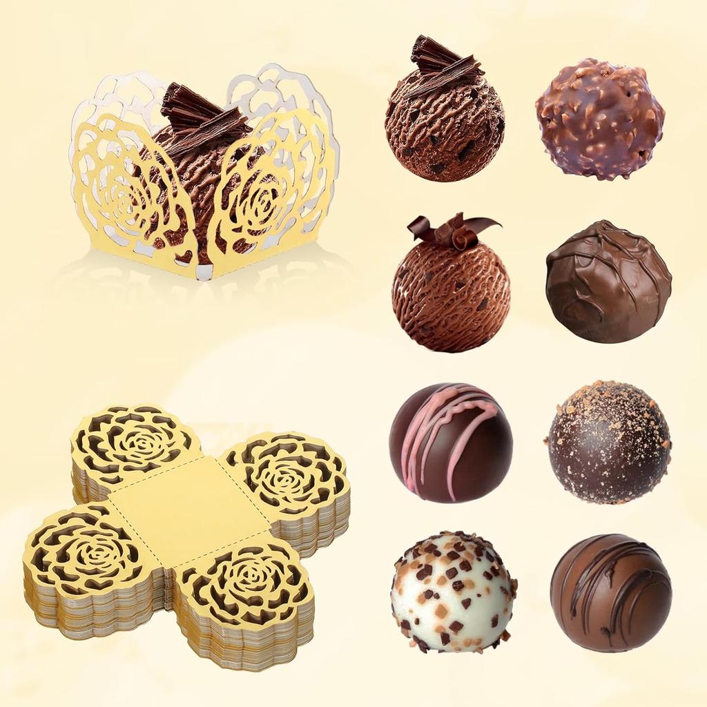 50 Pcs Truffle Wrappers, 4 X 4" Gold Candy Cups for Truffles, Flared Chocolate Candy Paper Cups Liners for Truffles, Cupcakes, Birthday Wedding Party