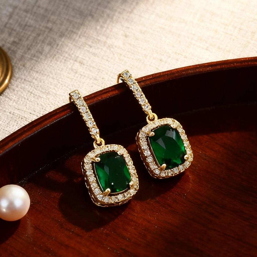 Miki 2025 Emerald Women's Fashion Earrings: Versatile, Trendy, Simple French Retro Dangle & Stud Design.