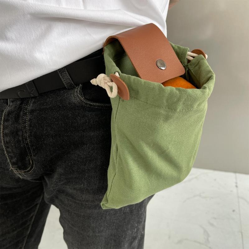 Storage Leather Canvas Bag Hiking Camping Portable Outdoor Survival Foraging Bag Fruit Picking Pouch Collapsible Pouch