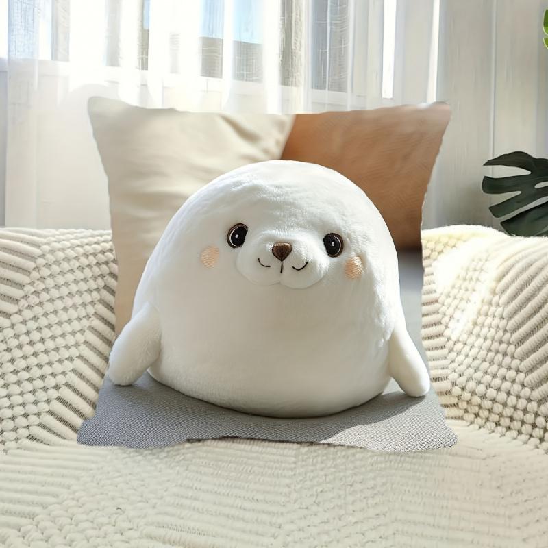 Vikama White Spotted Seal Plush Pillowcase - Cute And Fluffy Design For Living Room Bedroom Or Sofa Decor