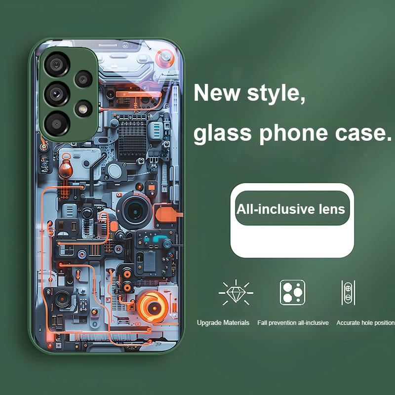 Light Blue Line Orange For Samsung Galaxy S24 Plus S20 21 FE S23 Ultra S8 9 A70 72 73 50 51 52 53 Tempered Glass Phone Case