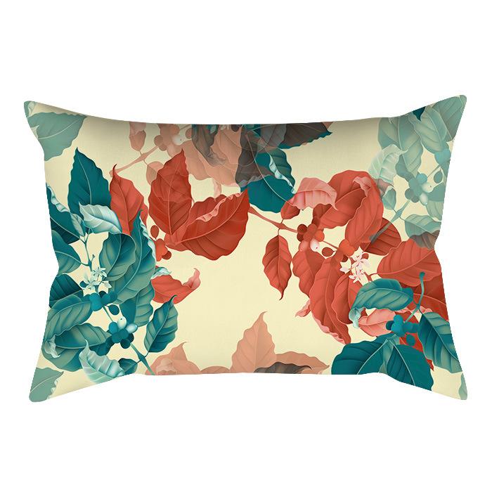 Home Flower and Green Plant Rectangular Waist Pillowcase, Peach Skin Velvet Digital Printed Throw Pillow, Office Waist Cushion Cover