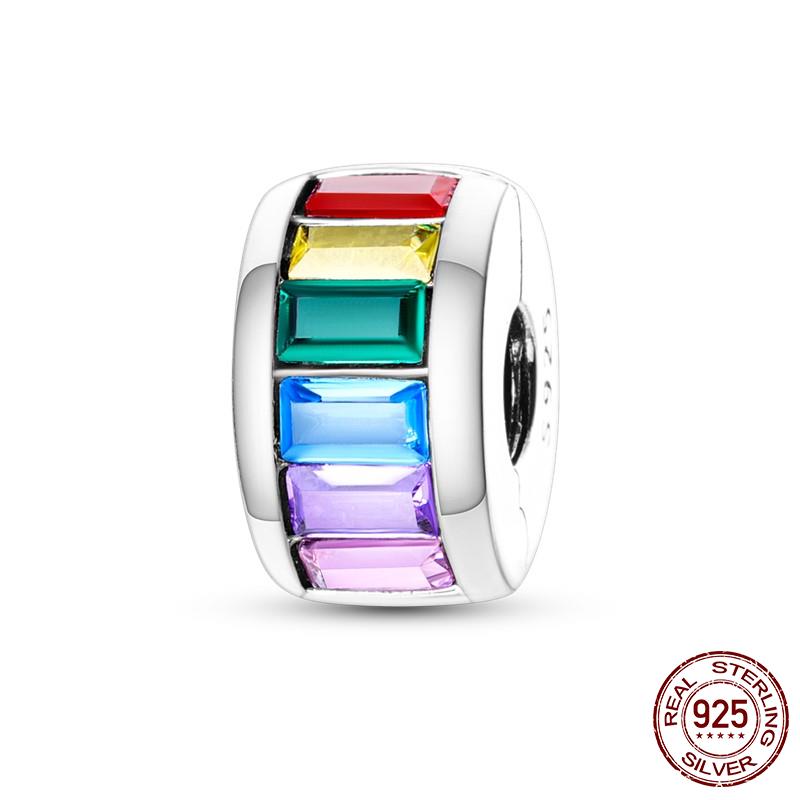 925 Silver Clasp CZ Pave Daisy Beads Stopper Clip Fit Original Bracelet Jewelry 1