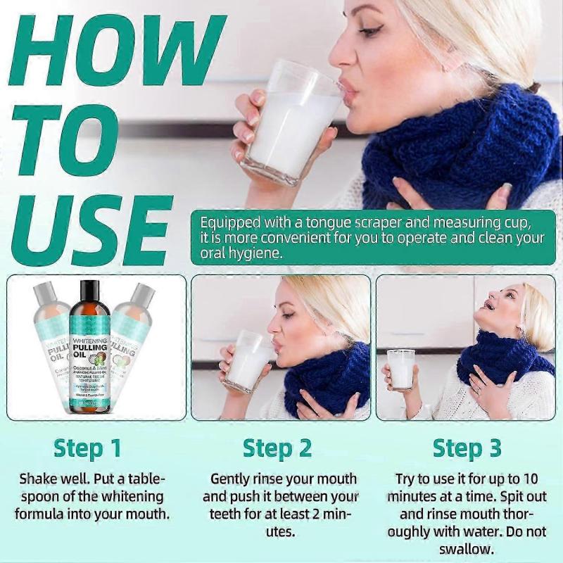 Whitening Oil Pulling Coconut Oil, Alcohol Free Natural Mouthwash with Virgin Coconut Oil & Peppermint Oil, Teeth Whitening,8 Fl.Oz