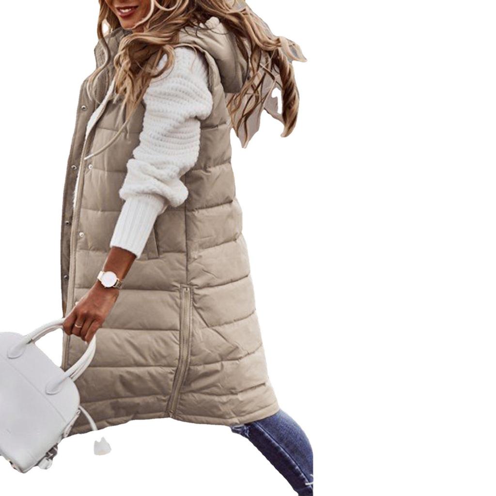 Women's Long Coat Vest Hood Autumn Winter Sleeveless Warm Cotton Down Coat Vest Down Jacket Outwear