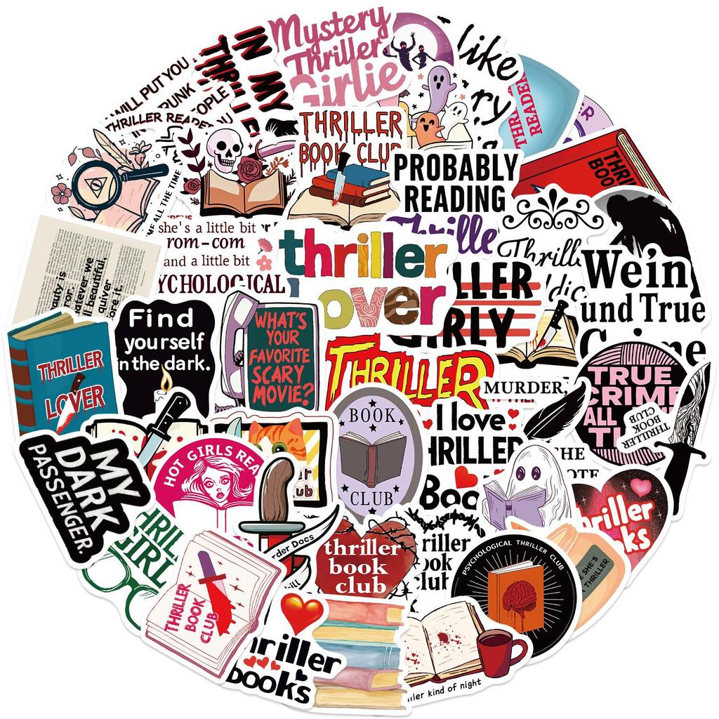 50 Thriller Book-Themed Waterproof Graffiti Stickers for Scrapbooks and Phone Cases