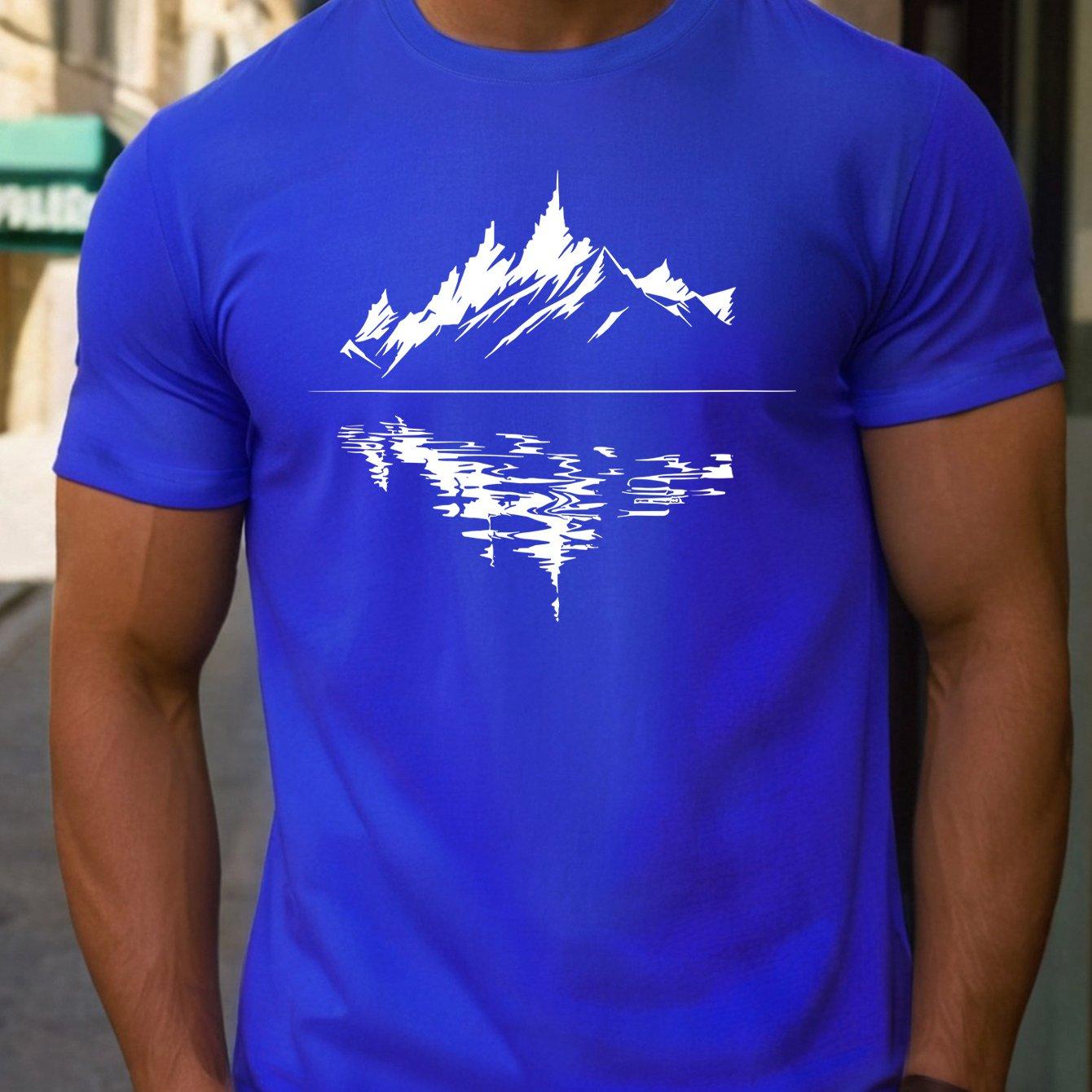 

Мужская летняя модная повседневная футболка с круглым вырезом и короткими рукавами свободного кроя из 100% чистого хлопка с принтом «Отражение гор» 4XL