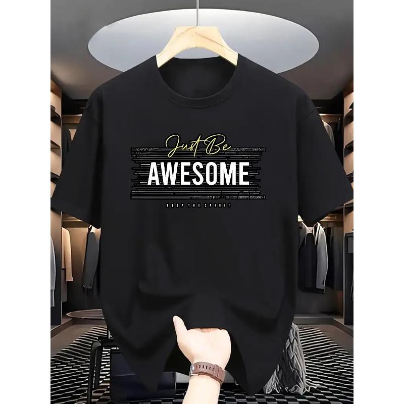 Europäische Größe Herren Sommer Kurzarm T-Shirt mit ' Buchstabe' Aufdruck - Lässiges Rundhals Atmungsaktives Oberteil, Kurzarm Sommerkleidung für Heißes Wetter