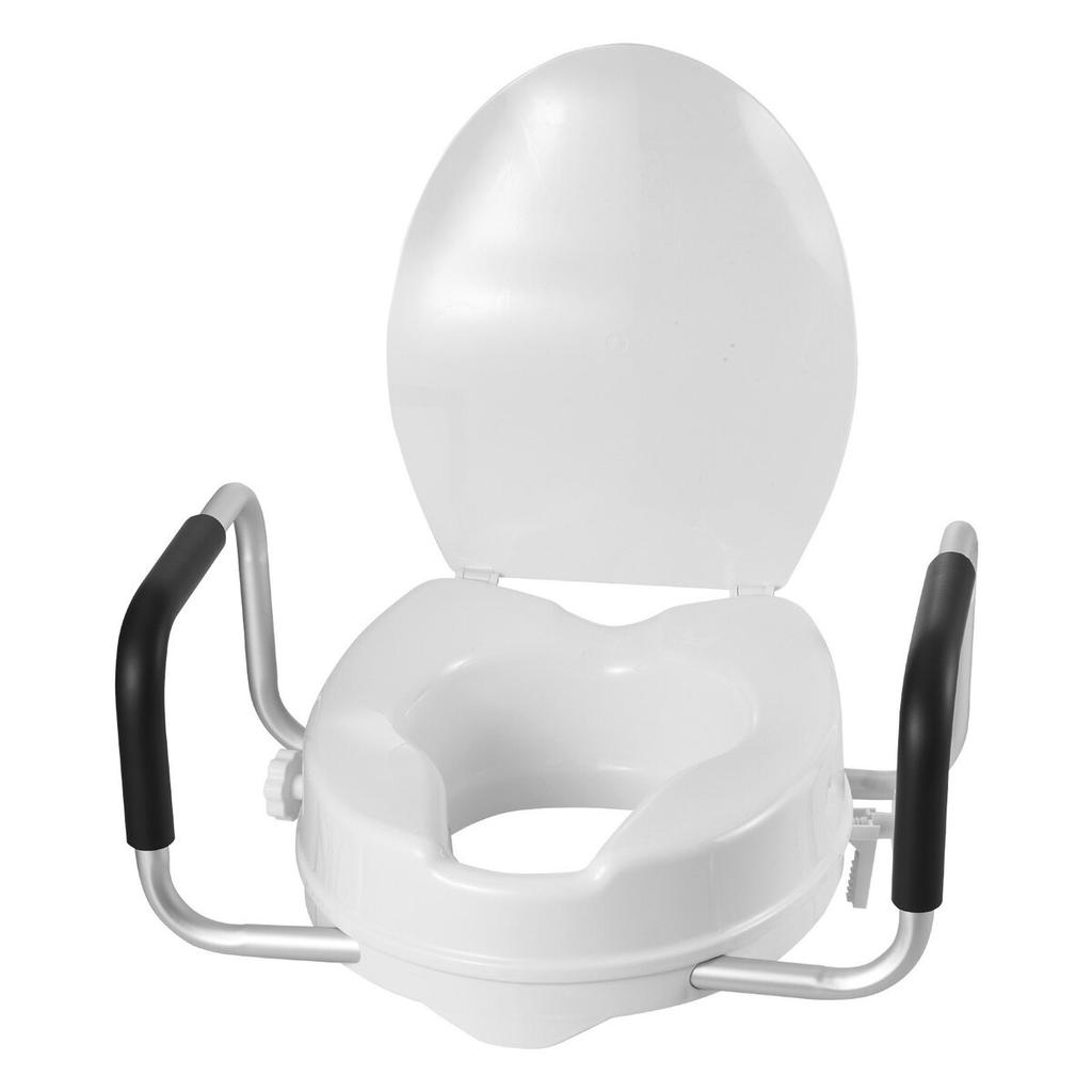 Raised Toilet Seat with Arms, 136.1 kg Load Capacity, 101.6 mm Lift Height, Widened Commode Elevated Toilet Seat Riser with Padded Handles for