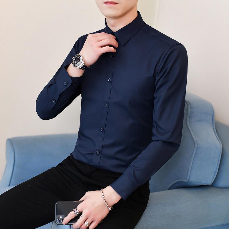 Weißes Slim Fit-Herrenhemd mit langen Ärmeln – Leicht zu bügeln, formelle Geschäfts- und Hochzeitskleidung