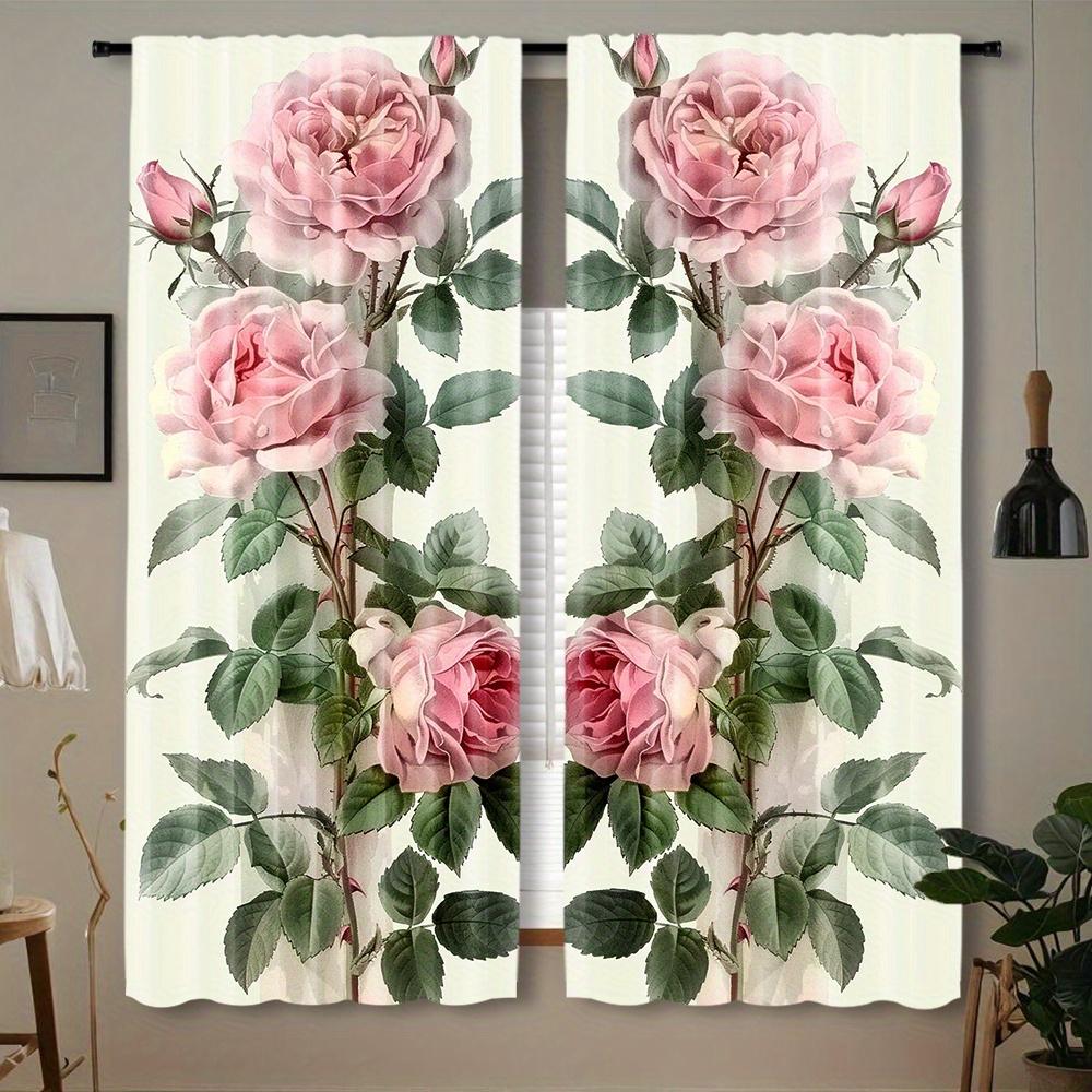 2pcs Semi-Transparent Yellow Sunflower Print Curtains Rod Pocket Design for Bedroom Office Kitchen & Living Room Window Decor