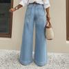 Women Vintage Denim Jeans Ladies Casual Wide Leg Straight Pants Full Length Long Pant
