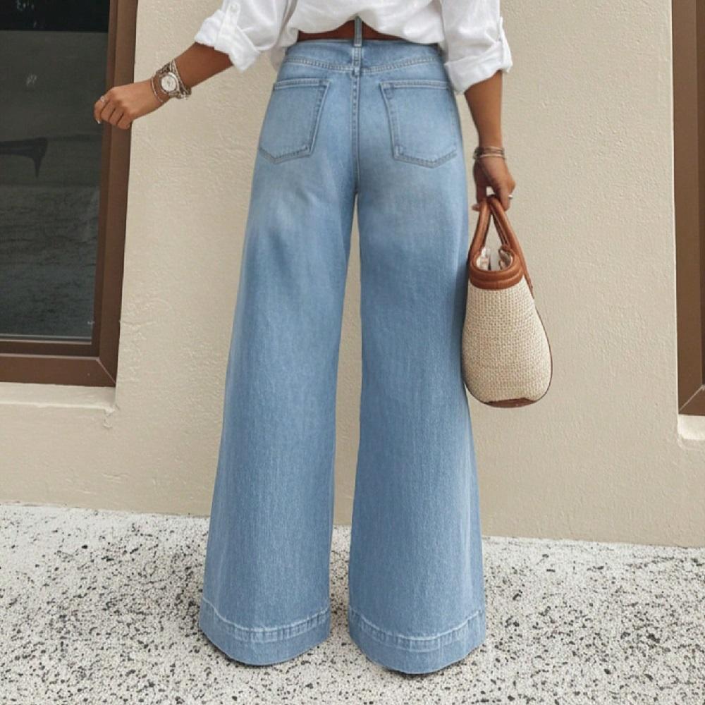 Women Vintage Denim Jeans Ladies Casual Wide Leg Straight Pants Full Length Long Pant