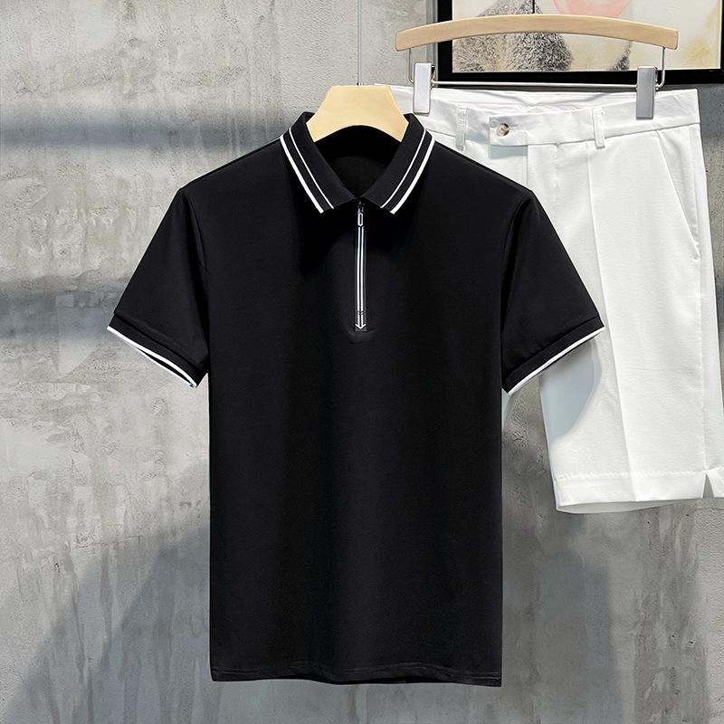 Short Sleeve Lapel T-shirt Fashion Casual Men's T-shirt Solid Color Thin Top Men