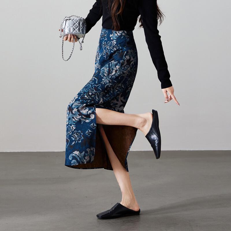 SOFSIL Retro Chinese Style Floral Print Midi Skirt 27/M