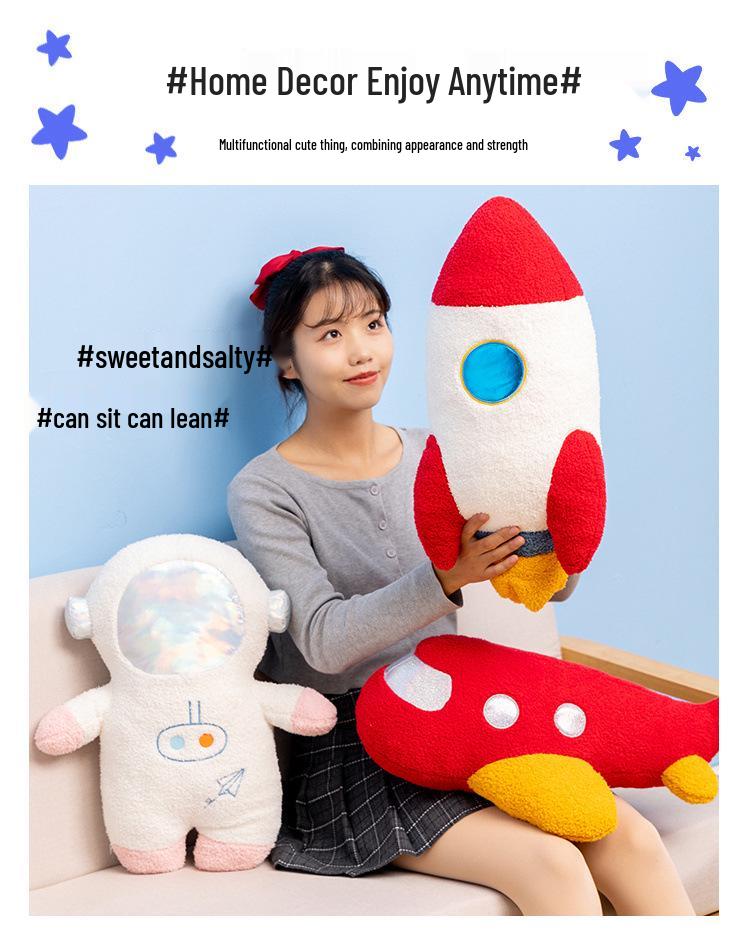 Astronaut Rocket Plush Toy & Pillow: Airplane Backrest, Baby Sleep Companion, Cloth Doll, Leg Clip Pillow.