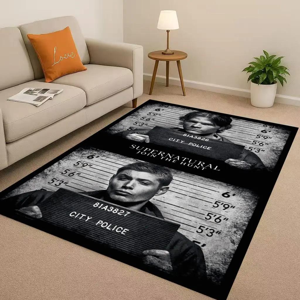 3D Supernatural Sam Dean Winchester TV Living Room Non-Slip Area Rug Soft Carpet for Bedroom Playroom Sofa,Home Decor Doormat