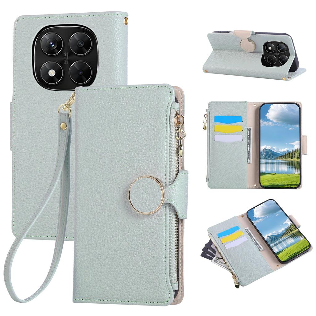 Etui Na Telefon Dla Xiaomi Redmi Note 14 Pro 5G/Note 14 Pro+ 5G/Poco X7 5G , Skórzane Etui Portfel Z Zamkiem Błyskawicznym Z Paskiem Na Nadgarstek