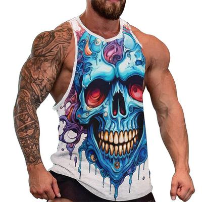 Summer Round Neck 3D Fashion Skull Printed Top Fashionable Casual Hip-hop Sleeveless Vest Men's T-shirts