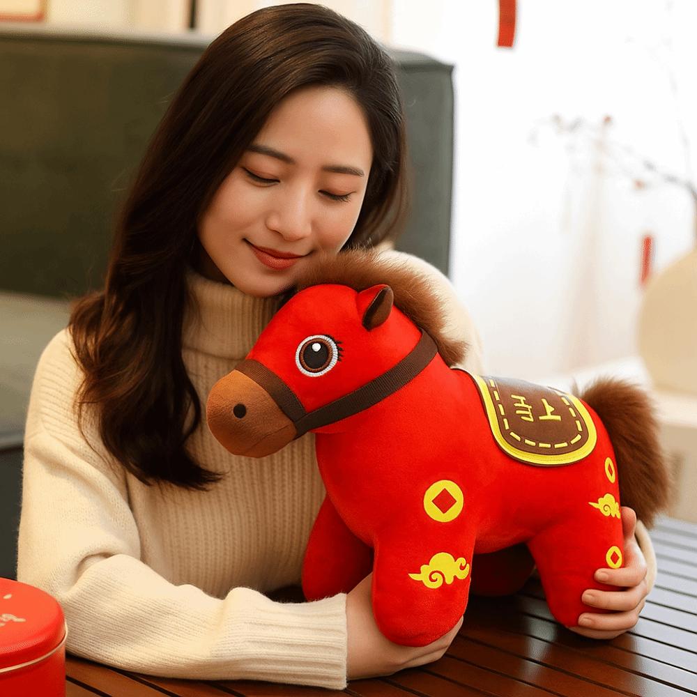 Red Horse Plush Toys Letter Print Zodiac Pony Figurine Good Luck New Year Mascot Chinese New Year
