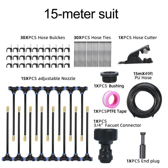 Automatic Irrigation System Irrigation Hose with 360-Degree Adjustable Nozzles Drip Irrigation System Kit with Connectors Cutter Ties for Garden