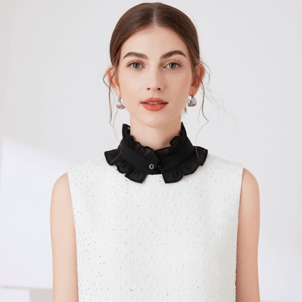 1 Set French Style Fake Faux Collar Detachable Ruffled Edge Neck Ruff Choker Pleated Design Adjustable Feature Stand Collar