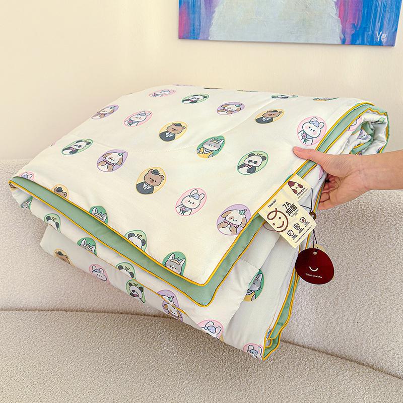 Cartoon Printed Wrinkled Yarn Summer Quilts Cozy Single and Double Air-Conditioned Quilt Cooling Breathable Home Soft Bedspread