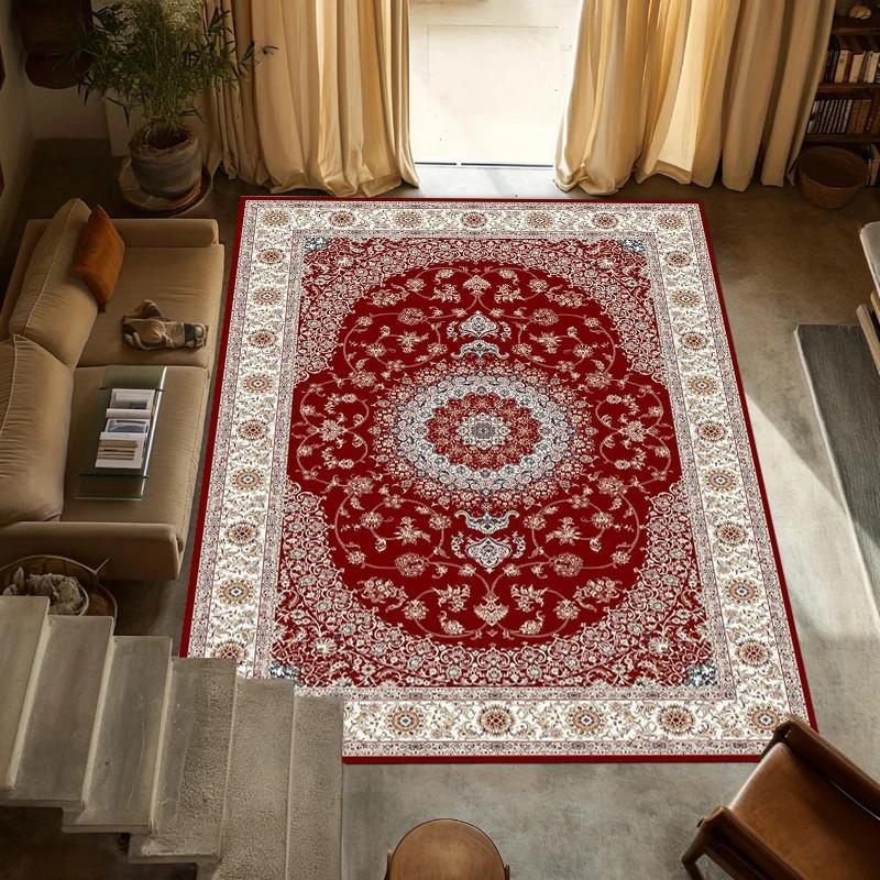 Non-slip Vintage Persian Navy Blue Floral Rug, Washable for Living Room Bedroom Decor