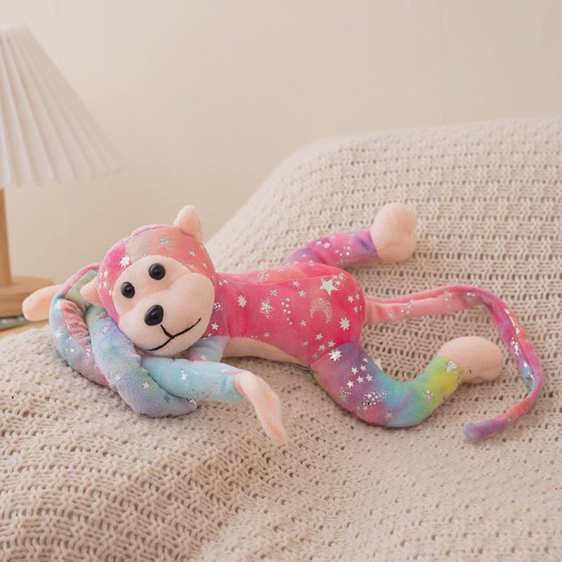 Tie-Dye Long-Armed Monkey Plush with Gold-Stamped Banana Design - Decorative Velcro Curtain Tie-Back Doll