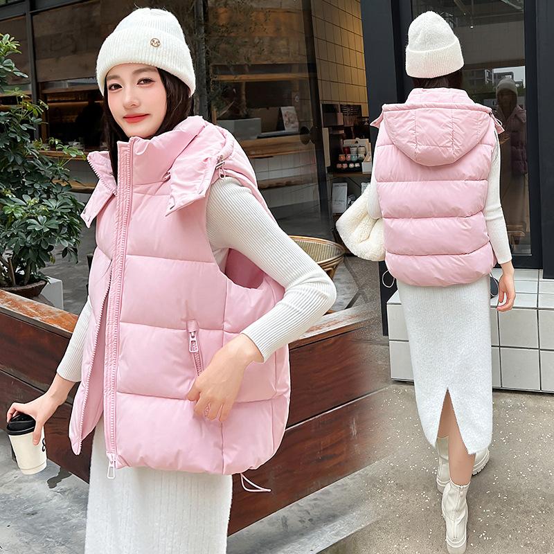New European cotton vest women's autumn and winter new loose medium and long hooded bread clothes cotton vest