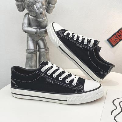 Frühling und Sommer Ganzschwarze Canvas-Schuhe Freizeitschuhe Niedrig geschnittene Flachsohlige Stoffschuhe Studenten-Sneaker Teenager Atmungsaktiv