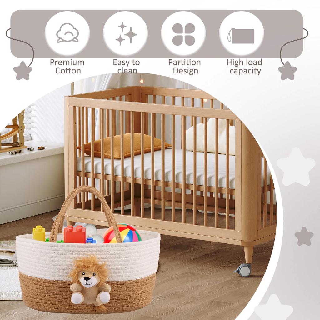 Tragbarer Windel-Caddy-Organizer Weiches Baumwollseil Kinderzimmer Windelaufbewahrungskorb mit stabilem Griff Aufbewahrungstasche mit großem Fassungsvermögen