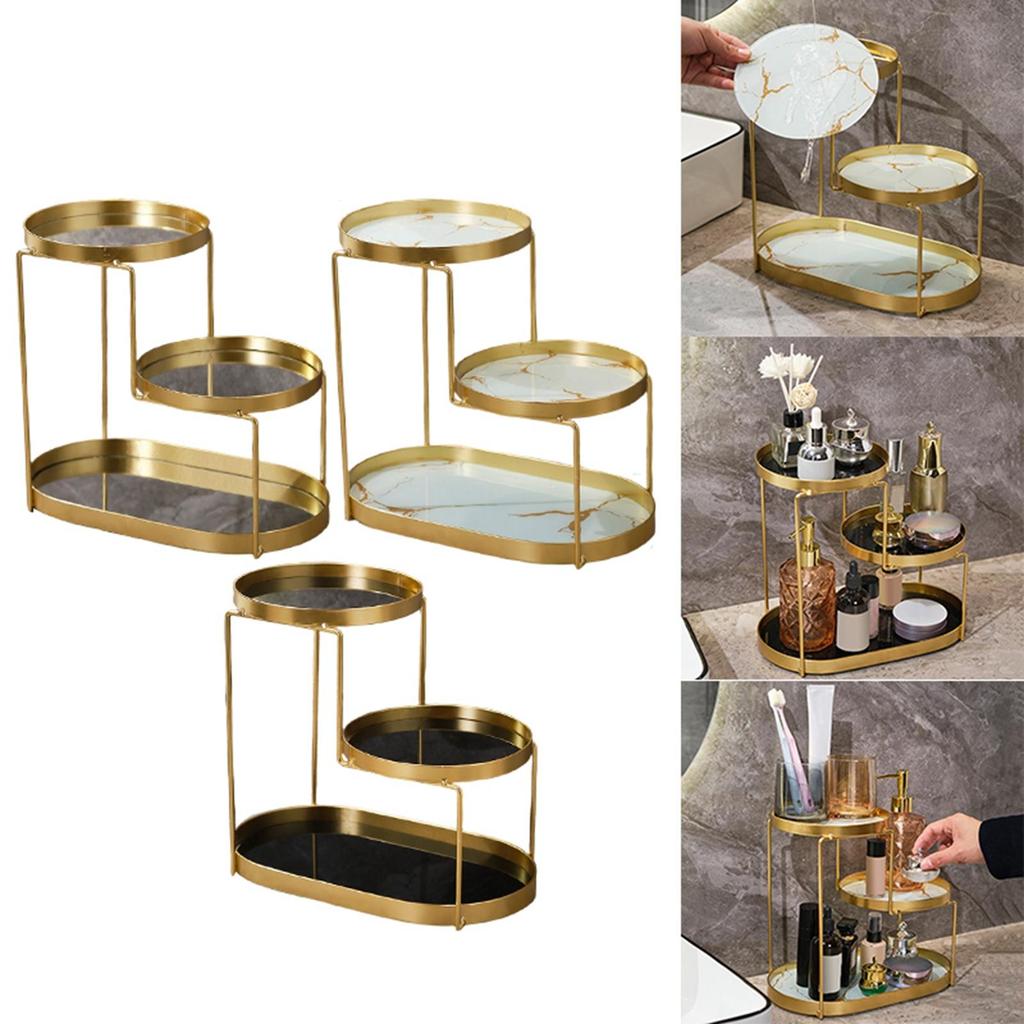 Bathroom Storage Tray Triple Tier Iron Glass Organizer Countertop Shelf for Bathroom Accessories Home Decor