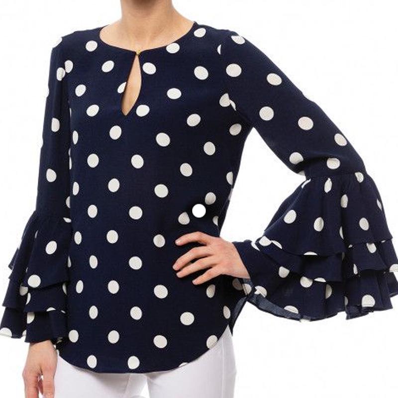 European & American Polka Dot Bell Sleeve Plus Size Chiffon Blouse