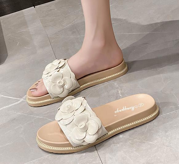 

Fashion Brand Camellia Flower Sandals Women 2025 Summer Shoes Slip On Slippers Ladies Open Toe Flipflops Beach Slippers Femmes Sandalias 33 абрикосовый
