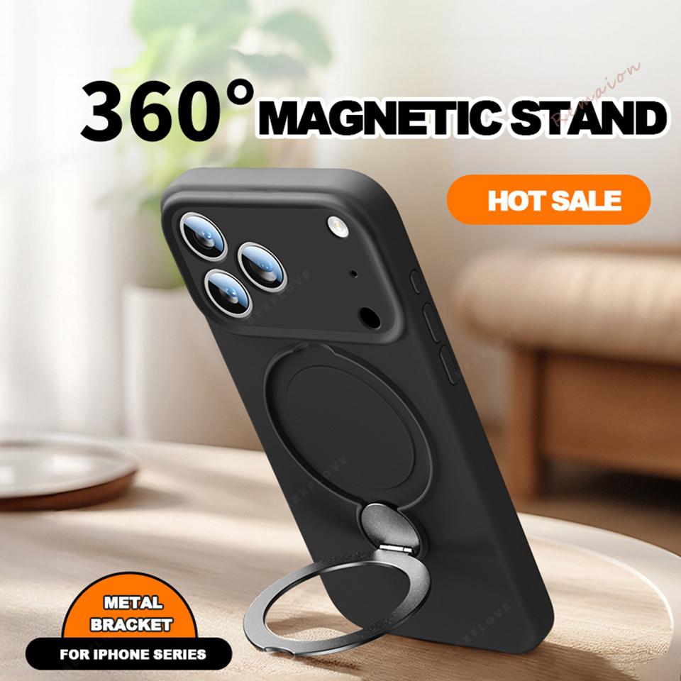 

Liquid Silicone Magnetic Bracket Phone Case For iPhone 17 13 14 15 16 Pro Max Air Plus Magsafe Stand Holder Protector Cover For iPhone 17ProMax