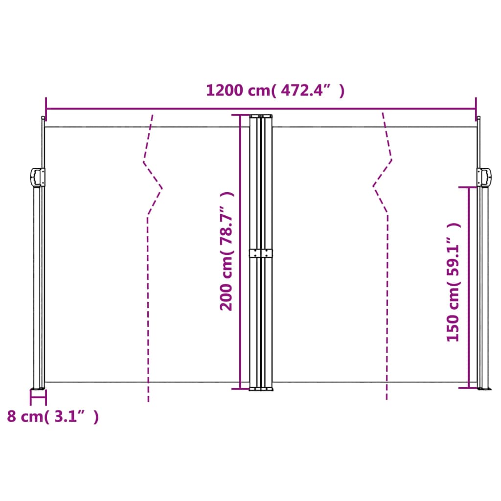 Retractable Side Awning Red 200 X 1200 Cm