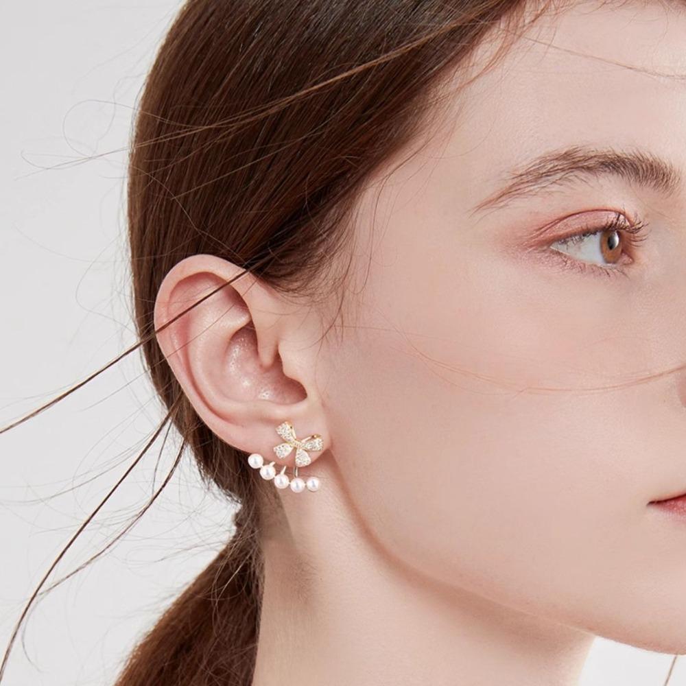 Copper Y2K Stud Earrings Ear Jewelry Crystal Pearl Earrings Fashion Bowknot Zircon Earrings  Girls
