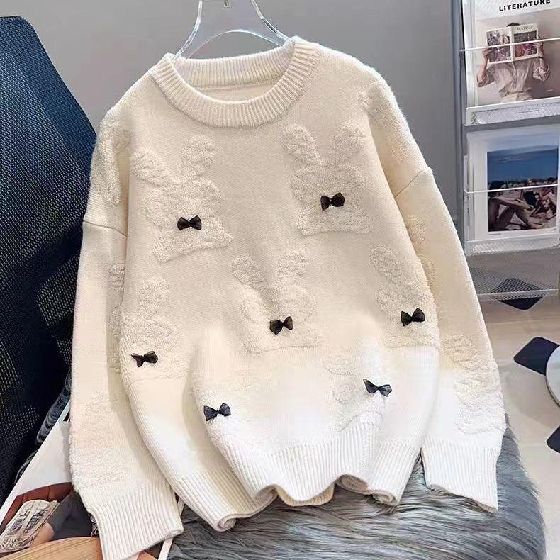 

Autumn and Winter Round-neck Sweater for Women Thickened Outer Wear Loose Fit New Style In Autumn Fashionable and Lazy Style Knitted Base Shirt Top S бежевый