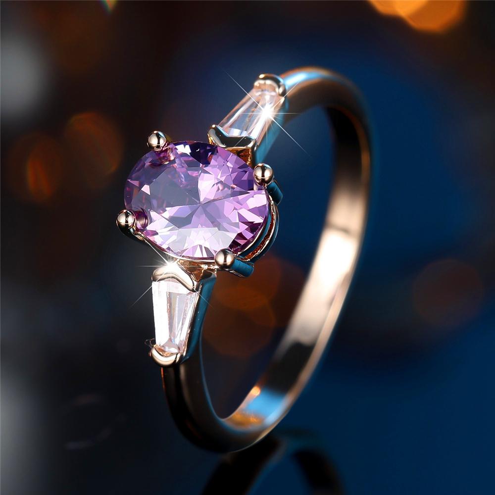 Trendy Purple Zircon Crystal Oval Stone Vintage Gold Color Wedding Bands Engagement Rings For Wome Jewelry