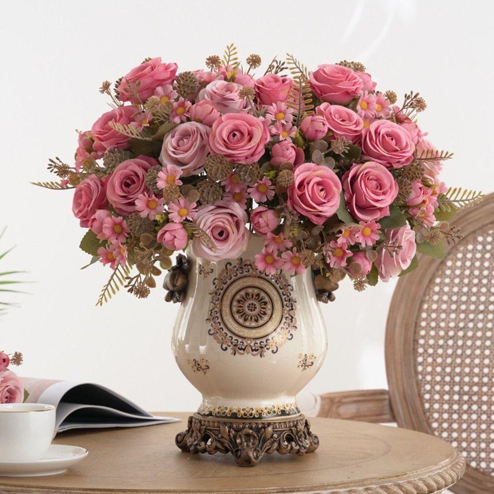 Silk Petals Rose Artificial Flowers Multicolor Decorative Flower Faux Daisy Flower Party Supplies