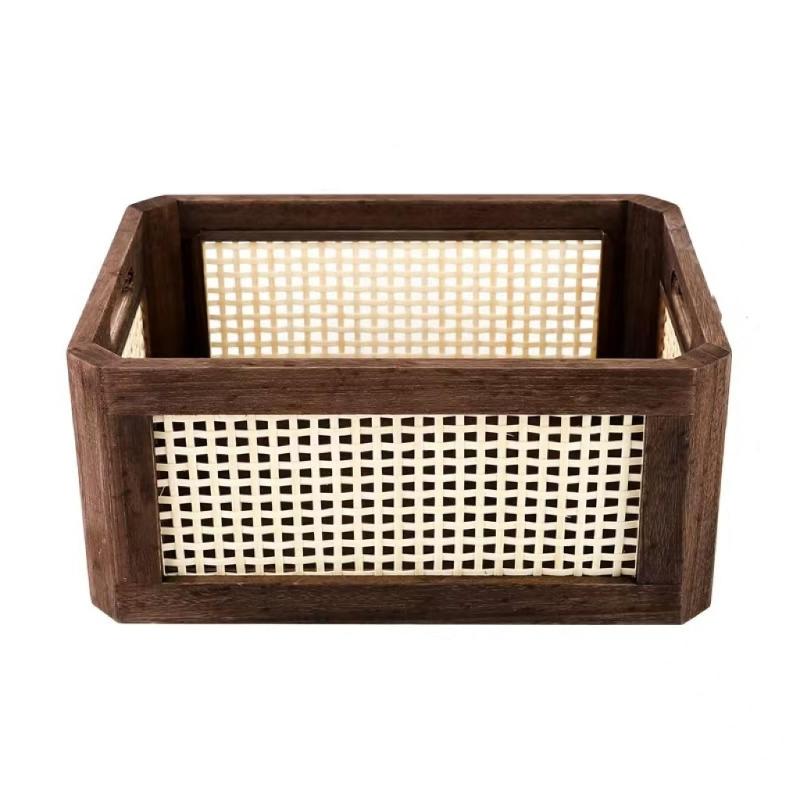 

Sturdy Wood Rattan Storage Basket With Handwoven Designs Fit Cabinets Accessory for Home Organization Daily Use M