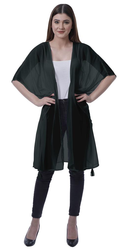 Moomaya Womens Georgette Shrug Open Front Long Sheer Coverup w  Tassels