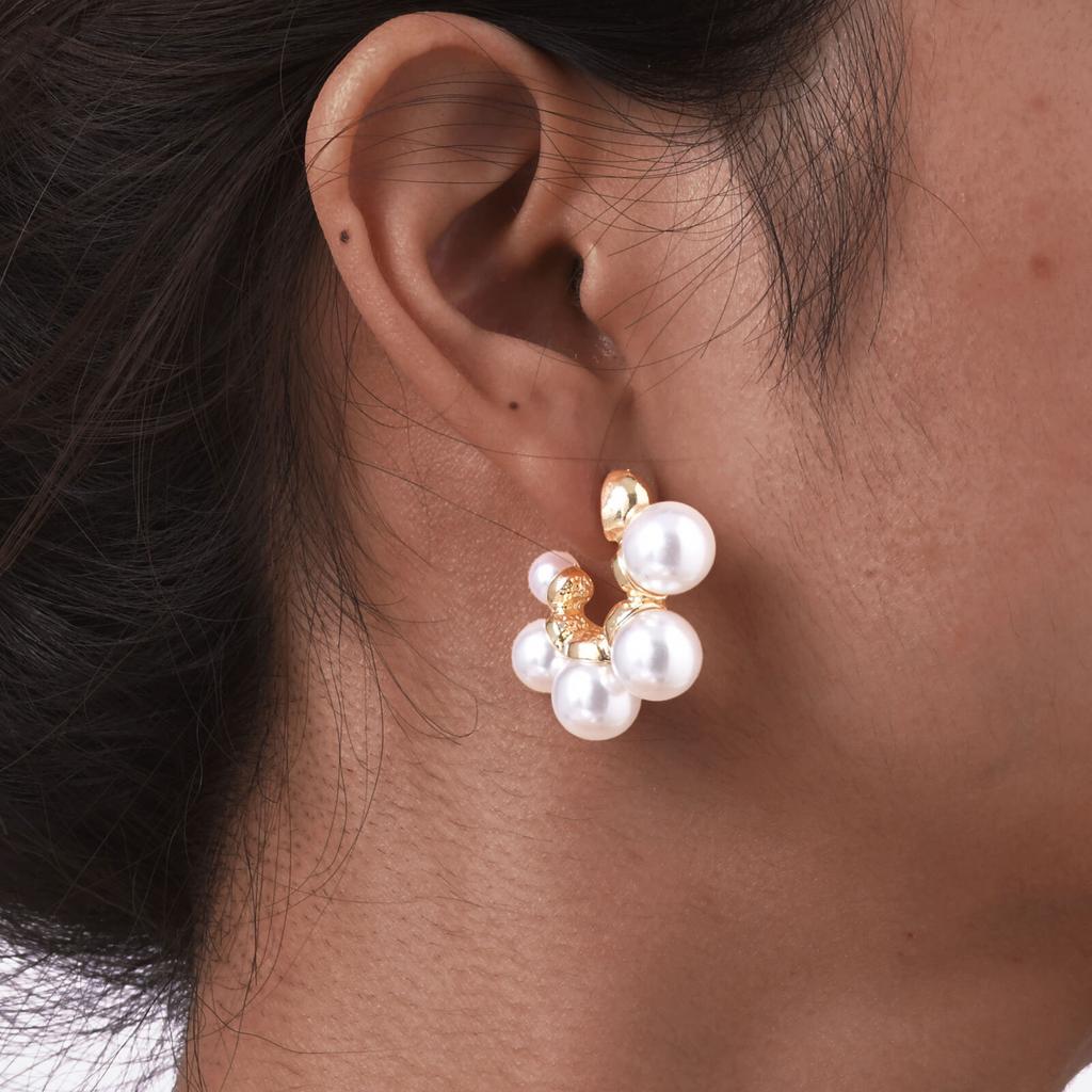 Vintage Pearl Hoop Earrings For Women, Waterproof Stainless Steel Fashion Hypoallergenic Girls Pearl Earrings