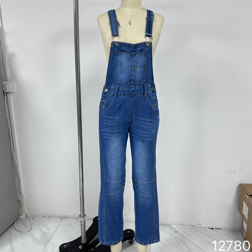 European & American Retro Washed Loose Straight-Leg Denim Overalls