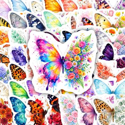 50 Butterfly Stickers Notebook Skateboard Water Cup Decoration Cute Colorful Flower Butterfly Graffiti Stickers