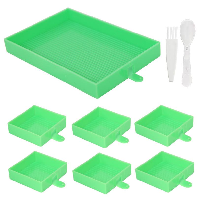 Set di Vaschette di Ordinamento per Pittura Diamante con 6 Vaschette Organizzatrici per Perline Scanalate Pennello e Cucchiaio per Arte con Strass Accessori per Artigianato Fai-da-te