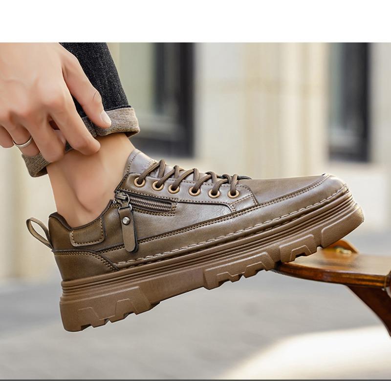 Men's Autumn Sports Casual Board Shoes, Versatile Waterproof Black Leather Shoes, Trendy Work Footwear.